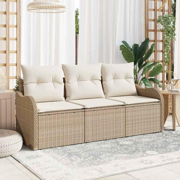ARDEBO.de - 3-teiliges Garten Sofa Set mit Kissen Beige Poly Rattan