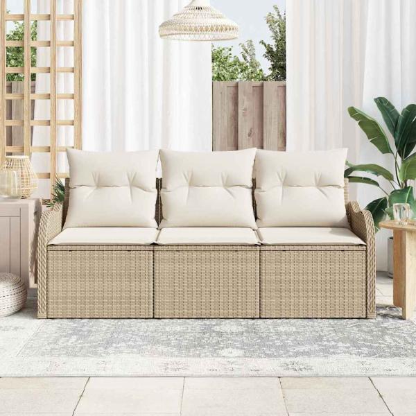3-teiliges Garten Sofa Set mit Kissen Beige Poly Rattan