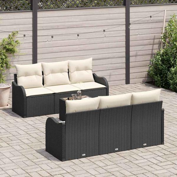 7-teiliges Garten-Sofa-Set mit Kissen Schwarz Poly Rattan