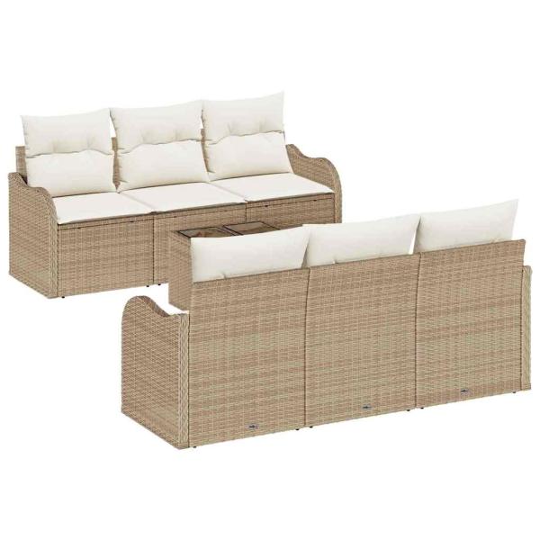 ARDEBO.de - 7-teiliges Garten Sofa Set mit Kissen Beige Poly-Rattan
