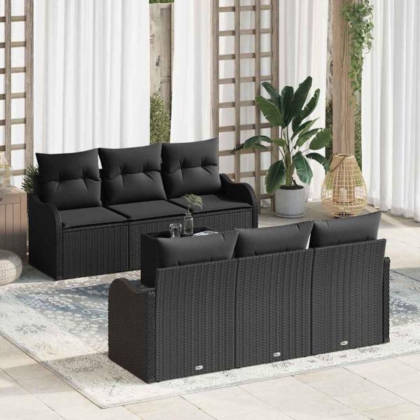 ARDEBO.de - 7-teiliges Garten Sofa Set mit Kissen Schwarz Poly-Rattan
