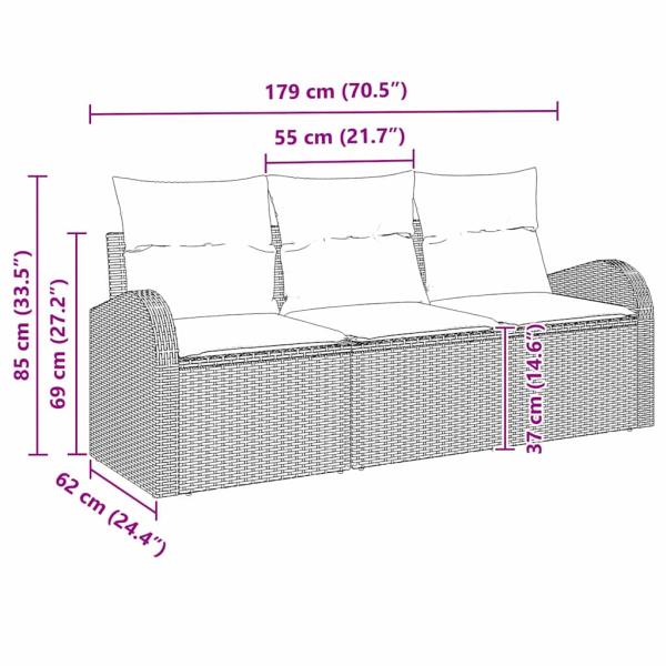 3-teiliges Garten-Sofa-Set mit Kissen in Hellgrau aus Poly-Rattan