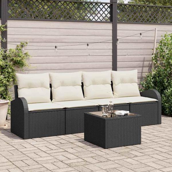 ARDEBO.de - 5-teiliges Garten Sofa Set mit Kissen Schwarz Poly Rattan