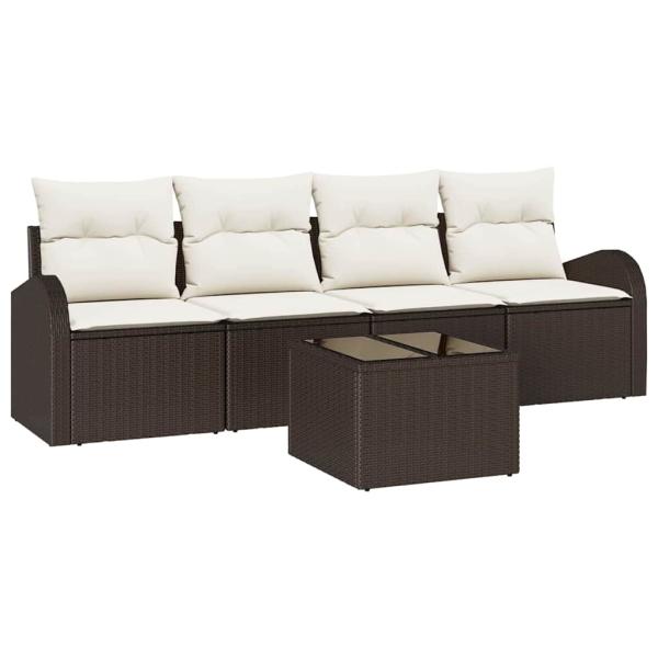 ARDEBO.de - 5-teiliges Garten-Sofa-Set mit Kissen Braun Poly-Rattan