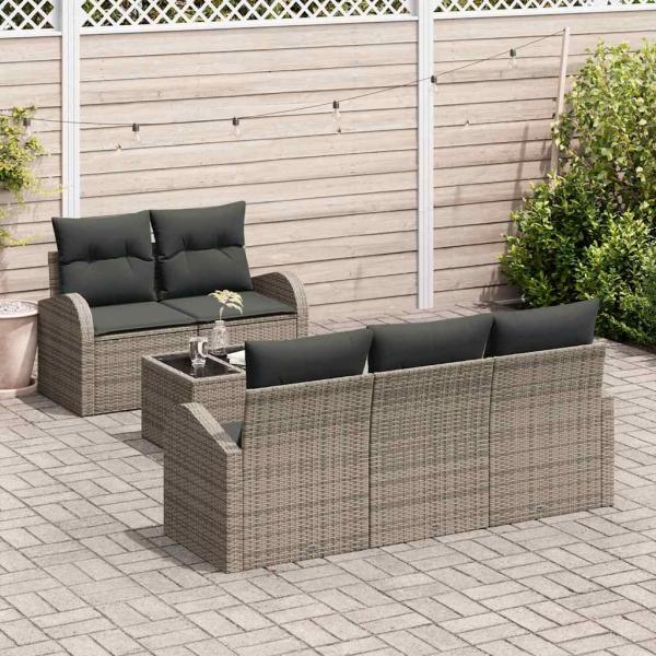 6-teiliges Gartensofaset mit Kissen Grau Poly Rattan