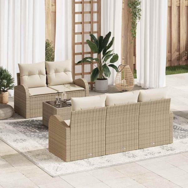 ARDEBO.de - 6-teiliges Garten-Sofa-Set mit Kissen Beige Poly Rattan