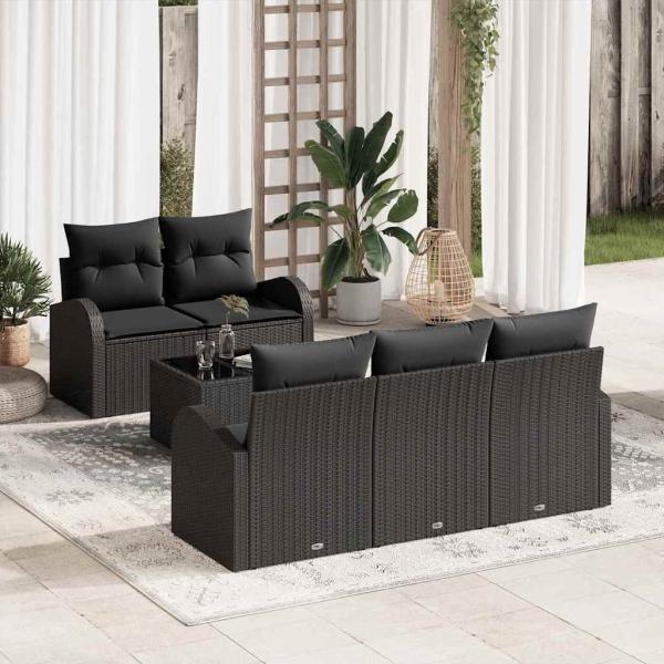 ARDEBO.de - 6-teiliges Garten Sofa Set mit Kissen Schwarz Poly Rattan