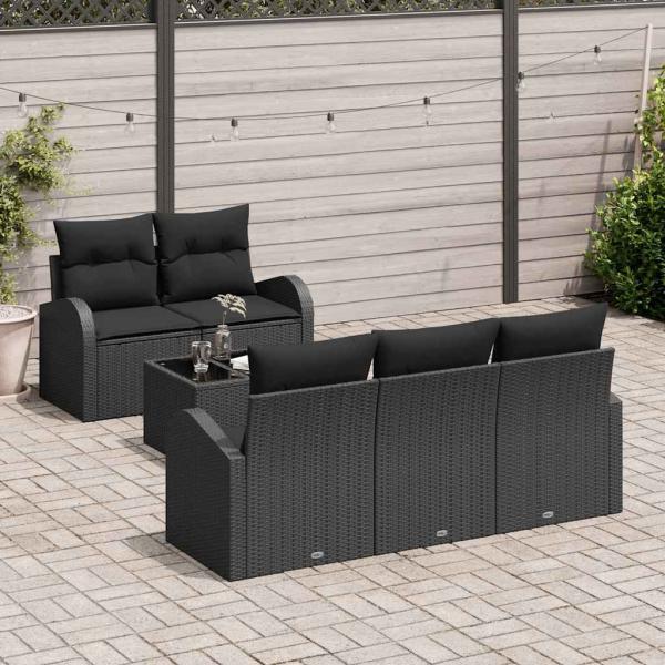 6-teiliges Garten Sofa Set mit Kissen Schwarz Poly Rattan