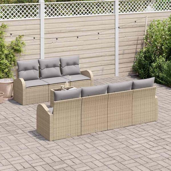 8-teiliges Garten Sofa Set mit Kissen Beige Poly Rattan