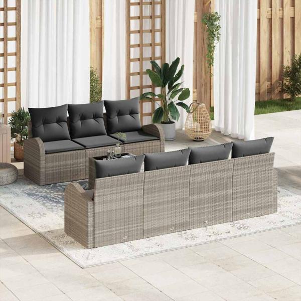 ARDEBO.de - 8-teiliges Garten-Sofa-Set mit Kissen Hellgrau Poly-Rattan