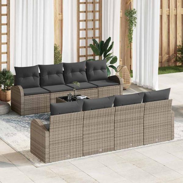 ARDEBO.de - 9-teiliges Garten Sofa Set mit Kissen Grau Poly Rattan