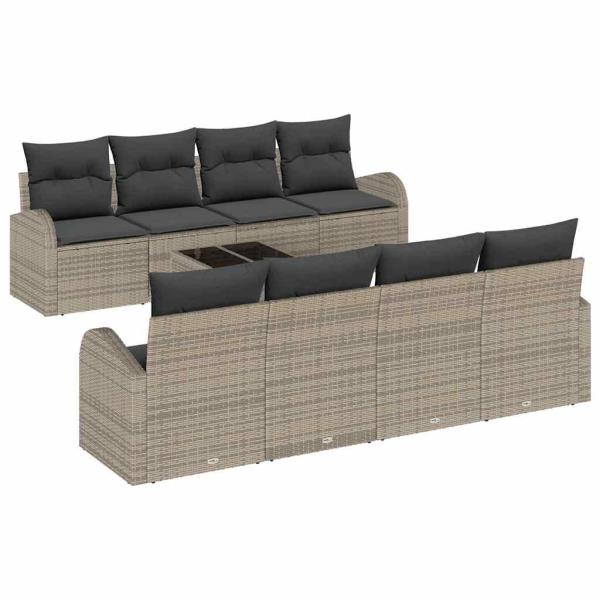 9-teiliges Garten Sofa Set mit Kissen Grau Poly Rattan