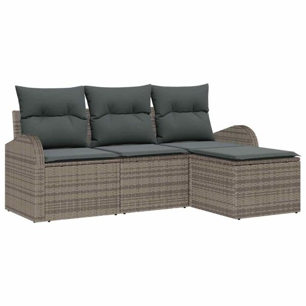 4-teiliges Garten Sofa Set mit Kissen Grau Poly Rattan