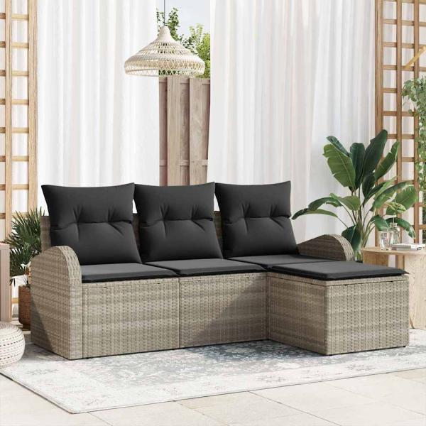 ARDEBO.de - 4-teiliges Garten Sofa Set mit Kissen Hellgrau Poly Rattan