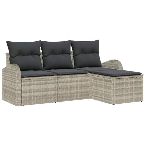 4-teiliges Garten Sofa Set mit Kissen Hellgrau Poly Rattan