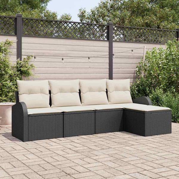 ARDEBO.de - 5-teiliges Garten-Sofa-Set mit Kissen Schwarz Poly-Rattan