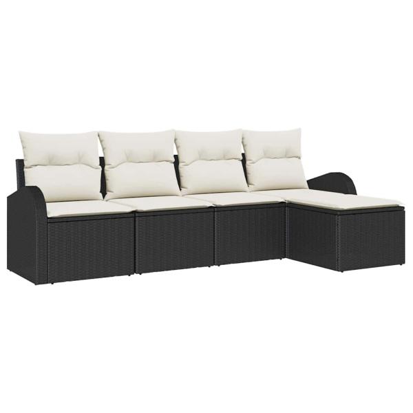 5-teiliges Garten-Sofa-Set mit Kissen Schwarz Poly-Rattan