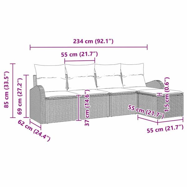 ARDEBO.de - 5-teiliges Garten Sofa Set mit Kissen Braun Poly Rattan