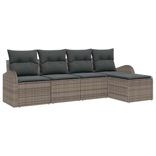 5-teiliges Garten-Sofa-Set mit Kissen in Grau aus Poly-Rattan