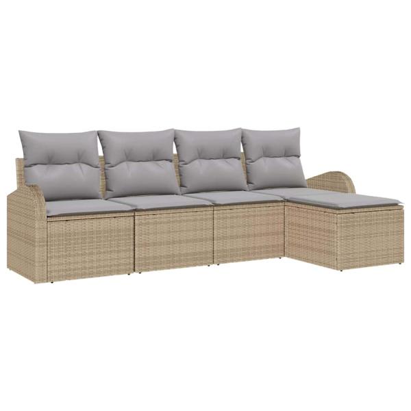 5-teiliges Garten-Sofaset mit Kissen Beige Poly-Rattan