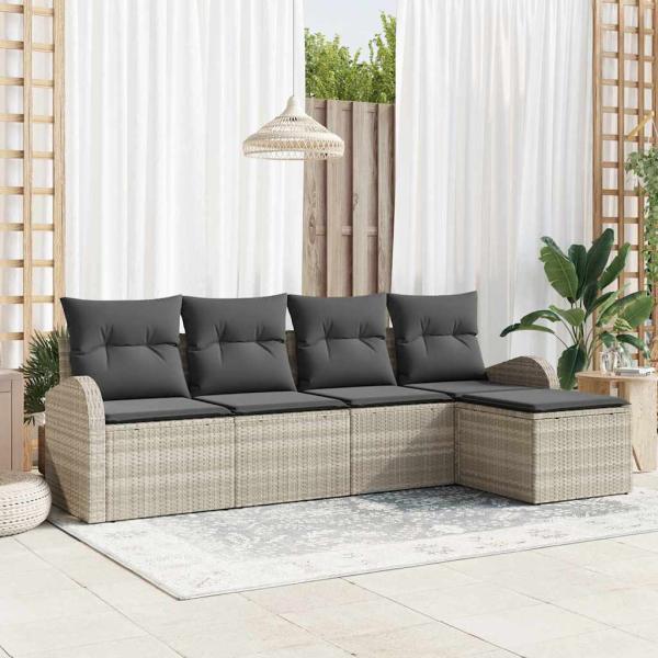 ARDEBO.de - 5-teiliges Garten Sofa Set mit Kissen hellgraues Poly-Rattan