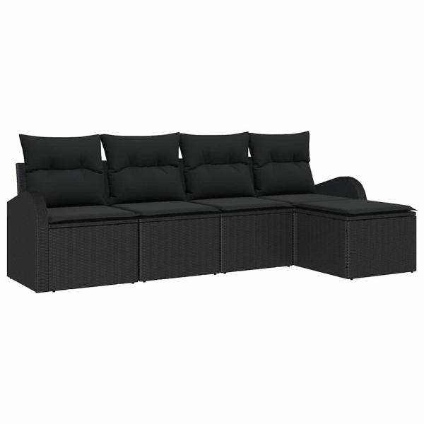 5-teiliges Garten Sofa Set mit Kissen Schwarz Poly Rattan