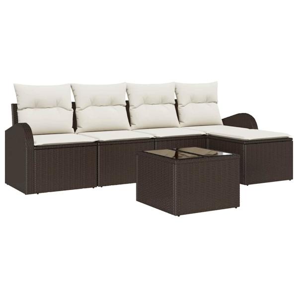 5-teiliges Garten-Sofaset mit Kissen Grau Poly-Rattan
