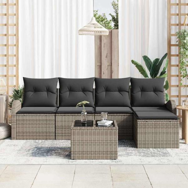 5-teiliges Garten Sofa Set mit Kissen Schwarz Poly Rattan
