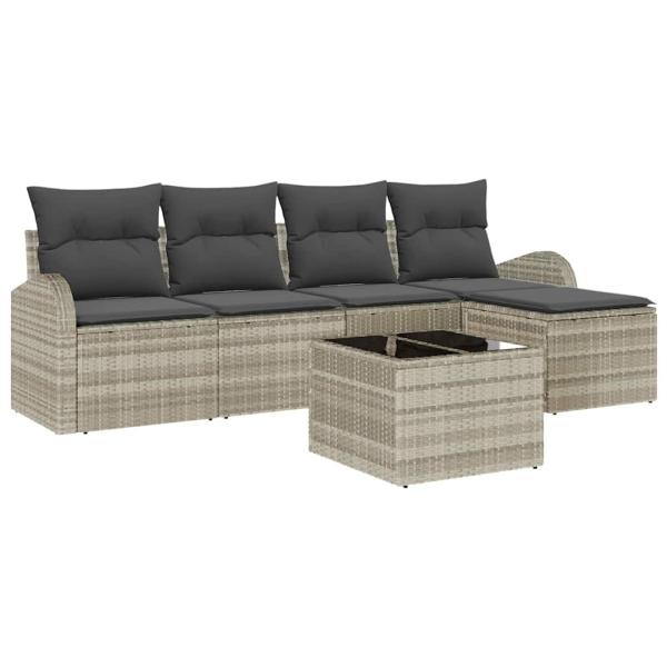 6-teiliges Garten Sofa Set mit Kissen Grau Poly Rattan
