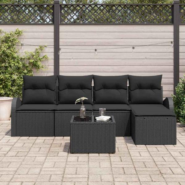 6-teiliges Garten-Sofaset mit Kissen Schwarz Poly-Rattan