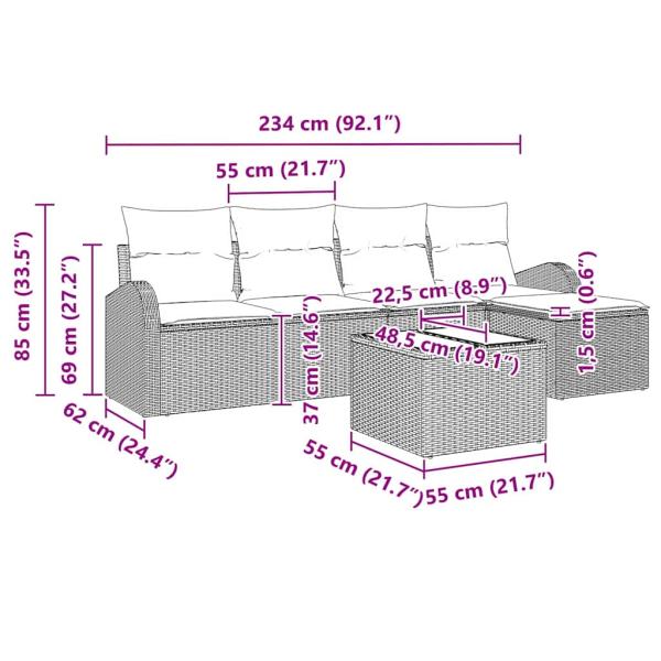 6-teiliges Garten-Sofaset mit Kissen Schwarz Poly-Rattan