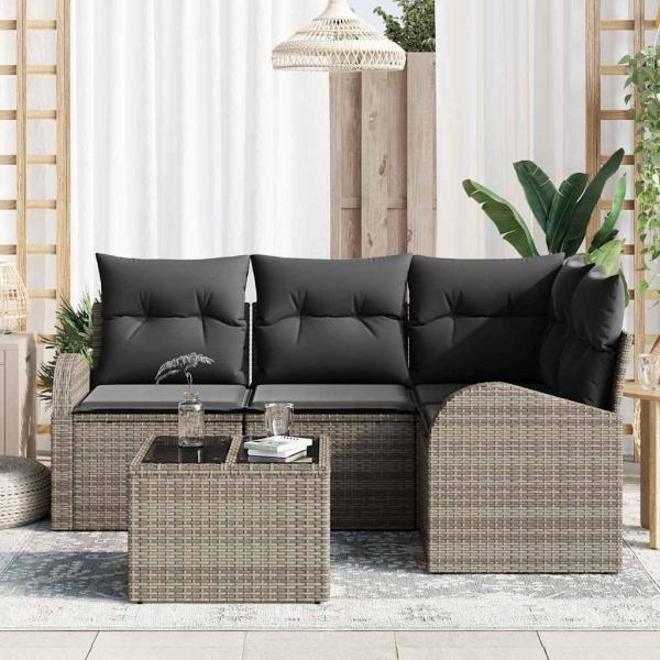 ARDEBO.de - 4-teiliges Garten Sofa Set mit Kissen Schwarz Poly Rattan