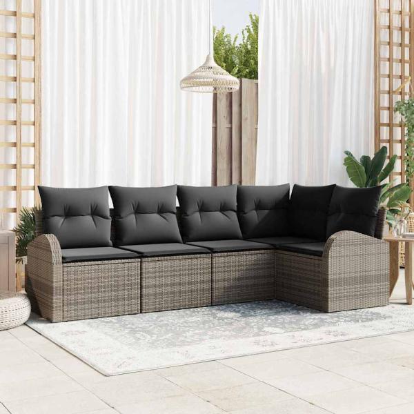 ARDEBO.de - 5-teiliges Garten Sofa Set mit Kissen Grau Poly Rattan