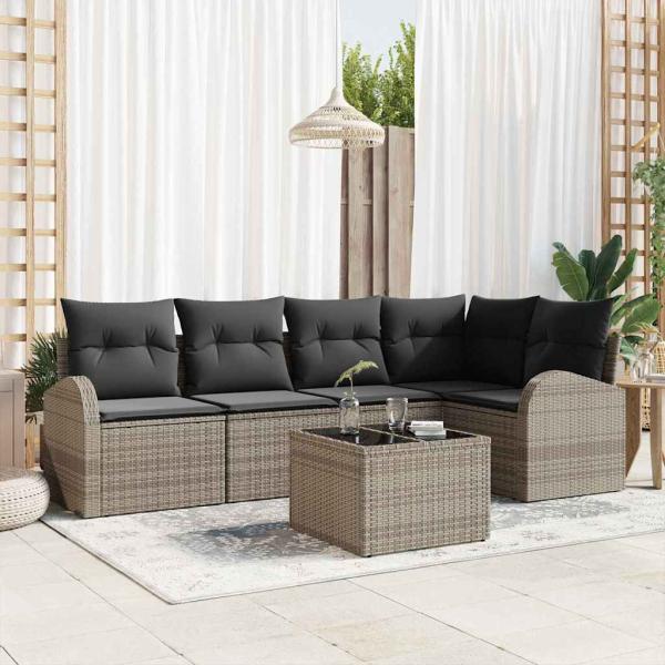 ARDEBO.de - 5-teiliges Garten Sofa Set mit Kissen Schwarz Poly Rattan