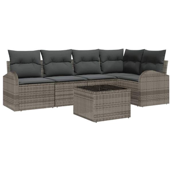 5-teiliges Garten Sofa Set mit Kissen Schwarz Poly Rattan