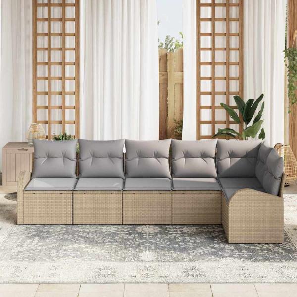 6-teilige Garten Sofa Set mit Kissen Beige Poly Rattan