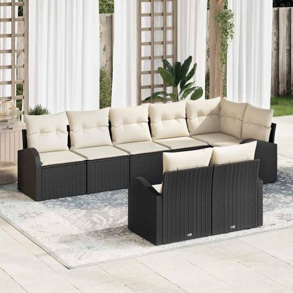 ARDEBO.de - 8-teiliges Garten Sofa Set mit Kissen in Schwarz Poly Rattan