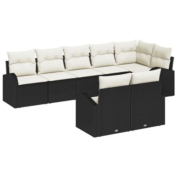 8-teiliges Garten Sofa Set mit Kissen in Schwarz Poly Rattan