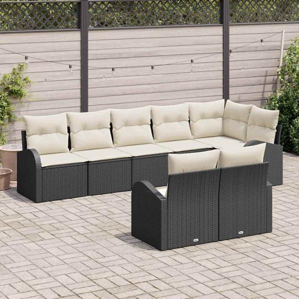8-teiliges Garten Sofa Set mit Kissen in Schwarz Poly Rattan