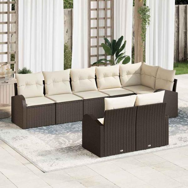 ARDEBO.de - 8-teiliges Garten Sofa Set mit Kissen aus braunem Poly-Rattan