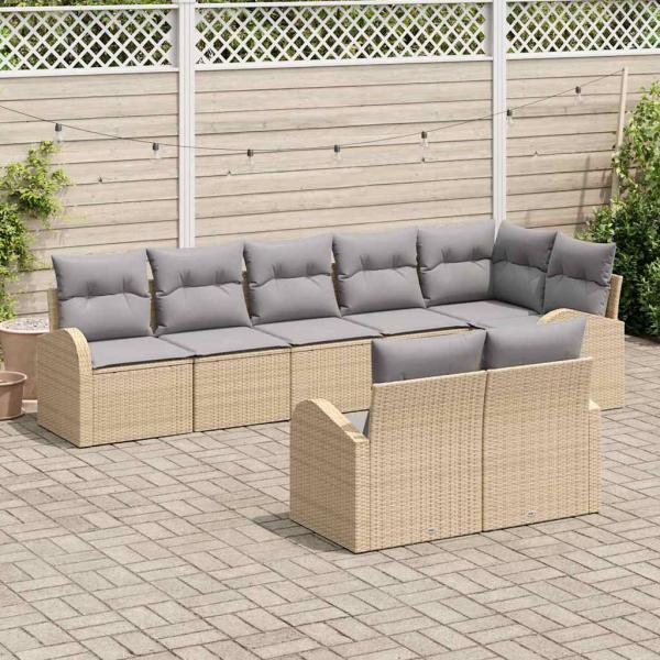 8-teiliges Garten Sofa Set mit Kissen Beige Poly Rattan