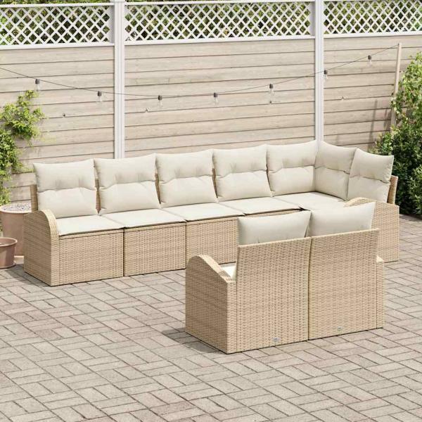 8-teiliges Garten-Sofa-Set mit Kissen in Beige Poly Rattan