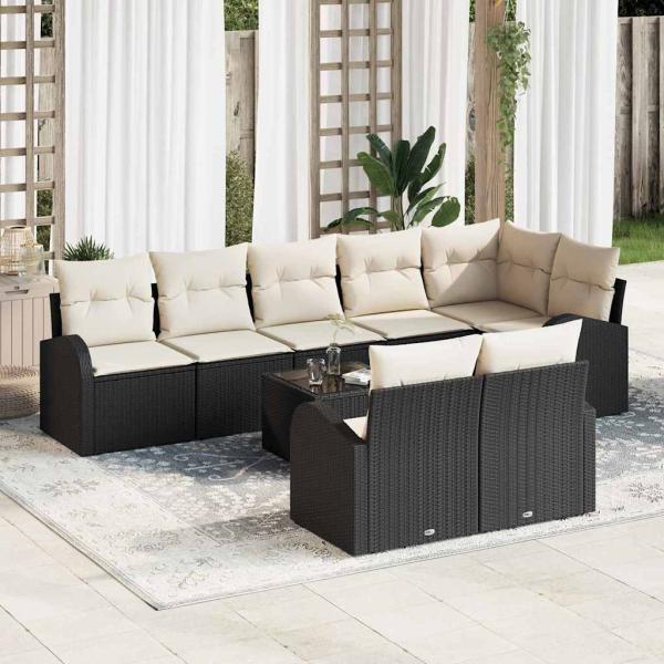 ARDEBO.de - Gartensofa-set 9 Stk. 8-Sitzanzahl Schwarz und Creme