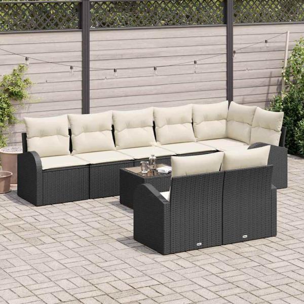 Gartensofa-set 9 Stk. 8-Sitzanzahl Schwarz und Creme