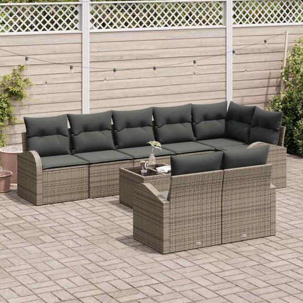 8-teiliges Garten Sofa Set mit Kissen Schwarz Poly Rattan
