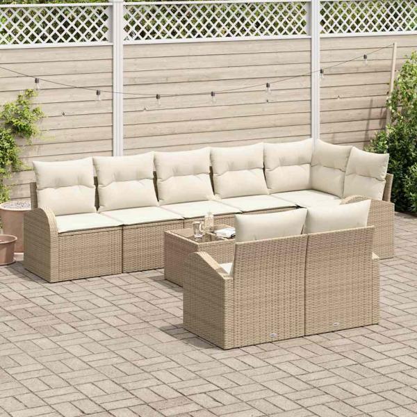 9-teiliges Garten Sofa Set mit Kissen Beiges Poly-Rattan