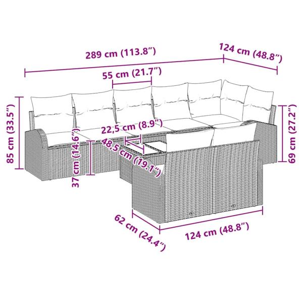 9-teiliges Garten Sofa Set mit Kissen Beiges Poly-Rattan
