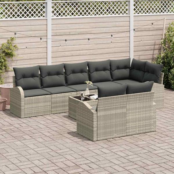 9-teiliges Garten-Sofa-Set mit Kissen Graues Poly-Rattan