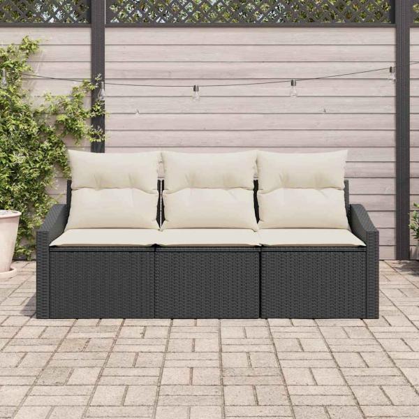 3-teiliges Garten-Sofa-Set mit Kissen Schwarz Poly-Rattan