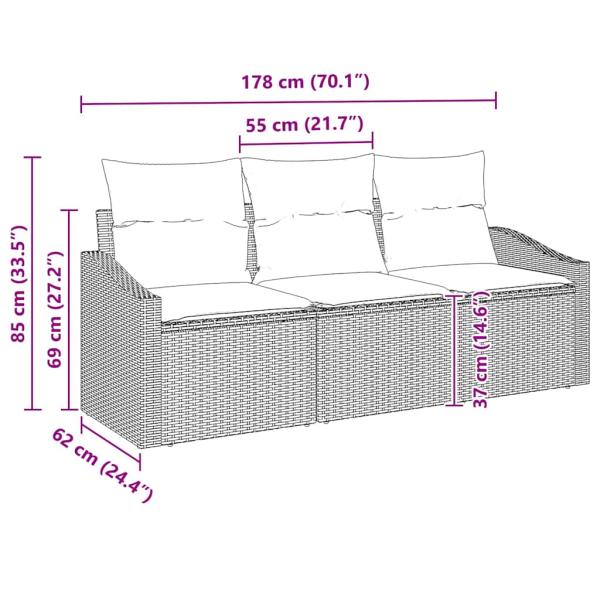 3-teiliges Garten-Sofa-Set mit Kissen Schwarz Poly-Rattan